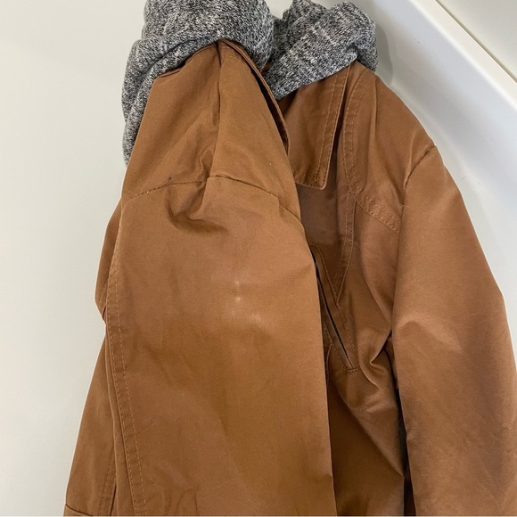 Layered Tan Utility Jacket with Gray Hoodie - Picture 8 of 9